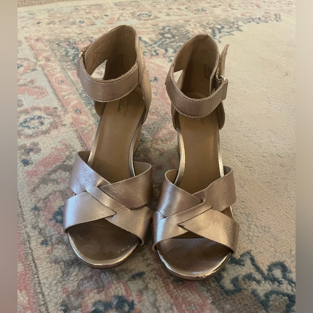 Clarks Gold Sandal Wedges
